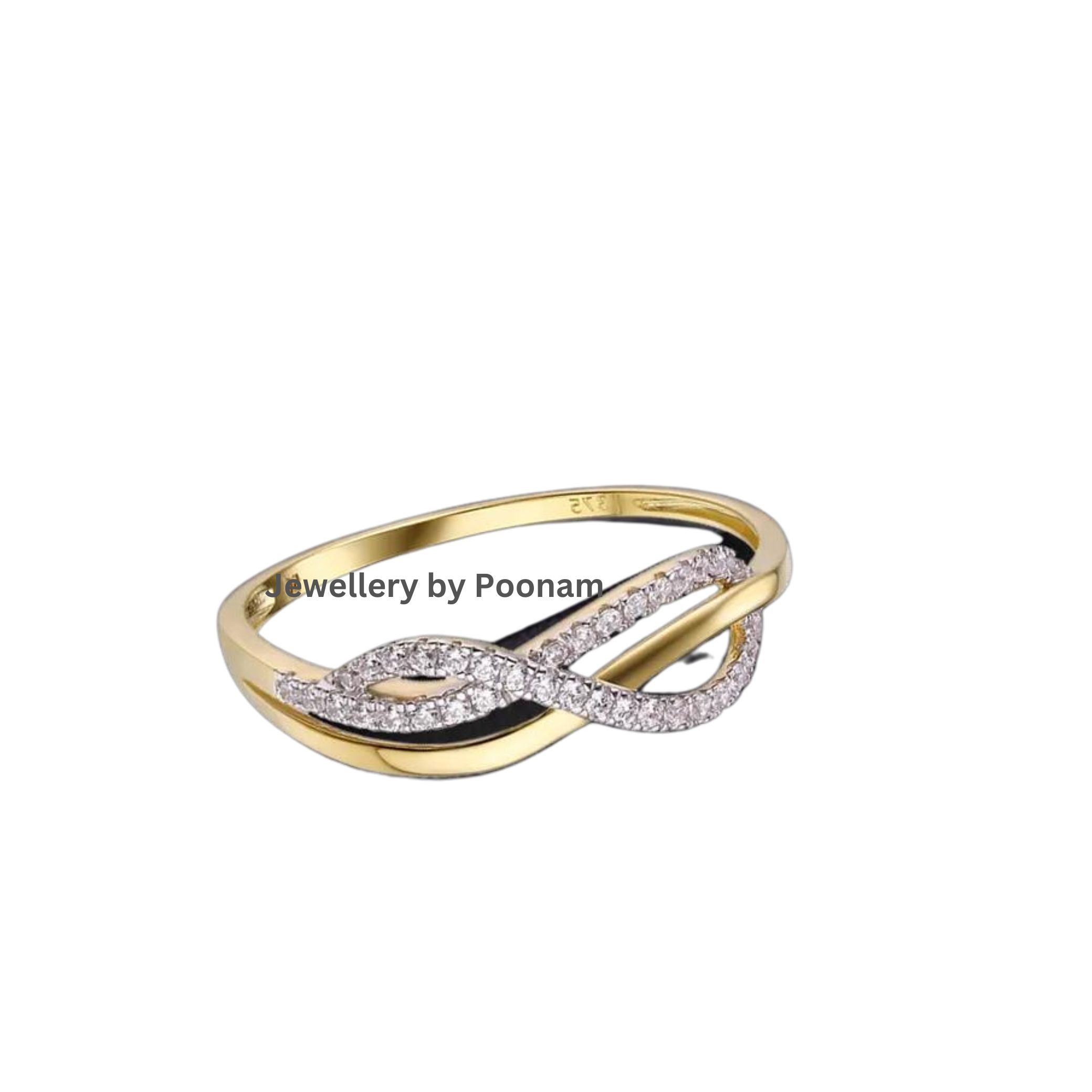 14k Gold Moissanite Infinity Ring: CZ Engagement Ring - View 2 - Jewelry By Poonam | SKU: R-1058