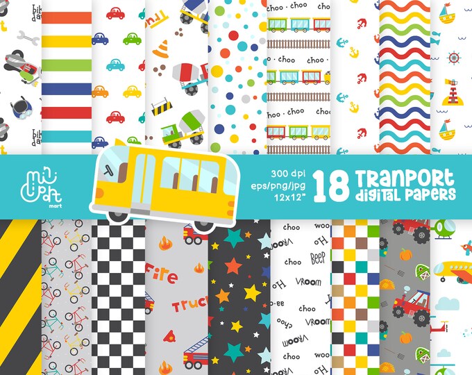 Transportation Digital Paper | Transport Background Pattern | Vehicles ...