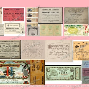 Vintage Tickets Digital Printable, Nostalgic Ticket Templates, Digital clip-art images, Retro Antique tickets, Ephemera Collage old tickets