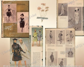 German Fashion Magazine Newspaper digital Download, 7 Sheets 1950 Rare Vintage, Printable Fashion Magazine,  Germany Text Paper