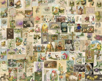 145 cartes de voeux de Pâques des années 1900, carte postale de Joyeuses Pâques, éphémères de Pâques vintage, lapin de Pâques collage numérique rétro, oeuf, poussin cartes postales