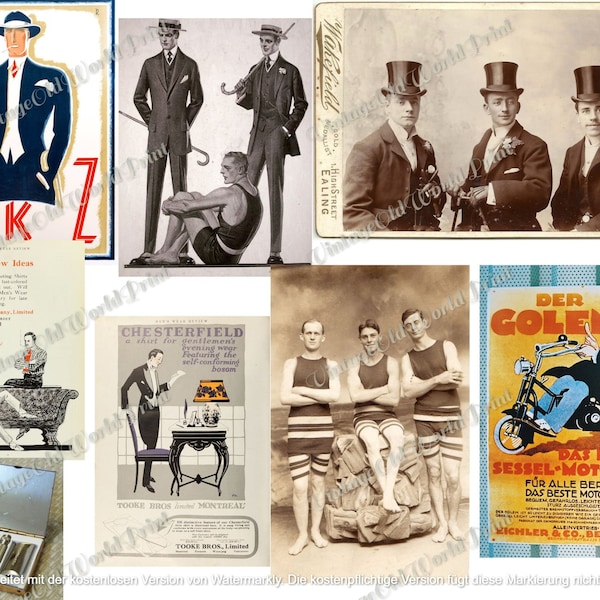 50 files Men Pictures Vintage, All Around Gentlemen Digital JPG format, clip-art Download Men Images Printable Junk Journal Ephemera Collage