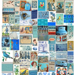 Vintage-Werbe-Nostalgie in BLAU 62 Bilder, digitale Clip-Art-Bilder, druckbares Junk Journal Kit, Kartenherstellungsset, Scrapbooking