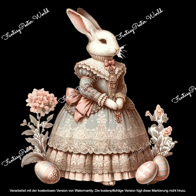 Easter Victorian Bunnies Clipart Digital, Printable Vintage Rabbit Clip