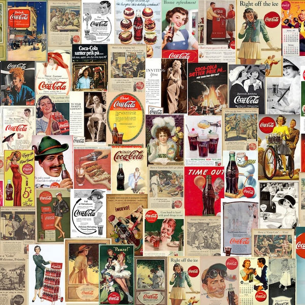 Coca-Cola Advertising Vintage Magazine Ads, Illustrations Drink Retro Digital Printable Advertisement Collection, Junk Journal Food EPHEMERA