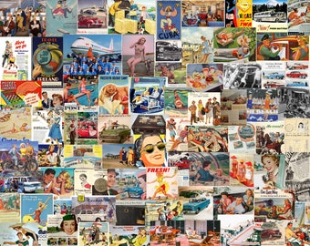 Vintage Magazine Ads Let&#39;s Go Travel 1940-50s, Food Advertising EPHEMERA, Printable Junk Journal, Retro images Luggage  Travel Accessories