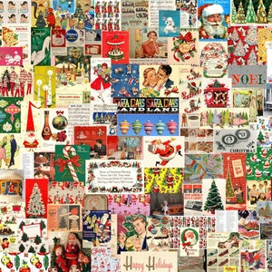 Vintage Christmas 1950s Ephemera Collage, Nostalgic Holiday Images Retro Decor, Mid-Century Xmas Cards Scrapbook, Festive Paper Crafting