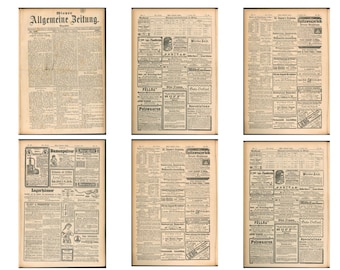 Printable Vintage Daily Newspaper, 6 Sheets Ad 1881 Rare Vintage Wiener Allgemeine Zeitung Newspaper Magazine Download,  Old German Text