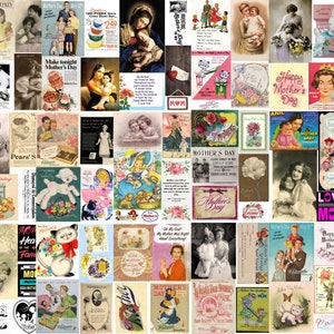 母と子のビンテージ広告、78 枚の画像 母の日、ママ デジタル スイート コレクション、デジタル クリップ アート、印刷可能なジャンク ジャーナル エフェメラ