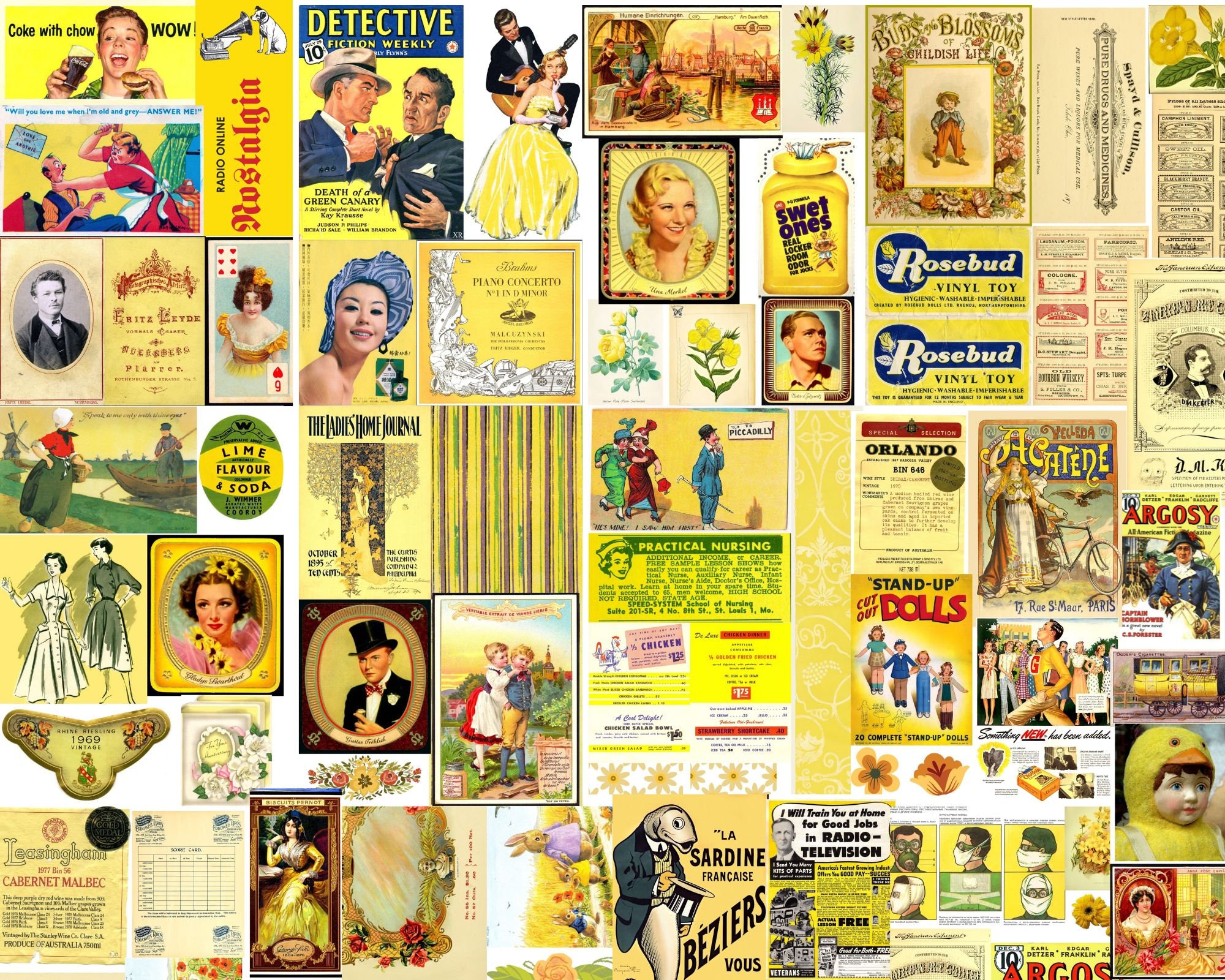 Vintage Advertising Images Nostalgia in YELLOW Printable Junk Journal ...