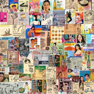 Publicidad tailandesa retro de Asia, 162 archivos, anuncios de compras asiáticas originales, póster de etiqueta vintage, efímera de comida de cocina tailandesa antigua imprimible