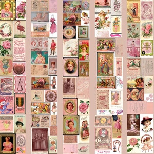 Digital clip-art images in Pink, Ephemera Nostalgia 90 images Printable Junk Journal Kit, Vintage Advertising, Card making set, Scrapbooking
