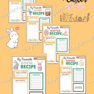 Ostern Rezeptkarten, Rezeptkartenvorlage, Oster-Déco Vintage Ostermenü, Ostern Küchendeko, Osterhasenkarten, Rezeptseite
