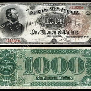 Banconota da 1000 dollari DIGITALE 1890 Stampabile Banconote antiche USA Soldi vecchi Giornale spazzatura Effimera Valuta Collezionabili Collezionisti di banconote