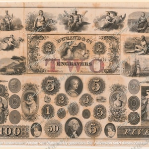 1820er Jahre Geldschein, antike Banknoten, altes Geld, Junk Journal Ephemera, altes Geld, altes Geld, Banknote DIGITAL