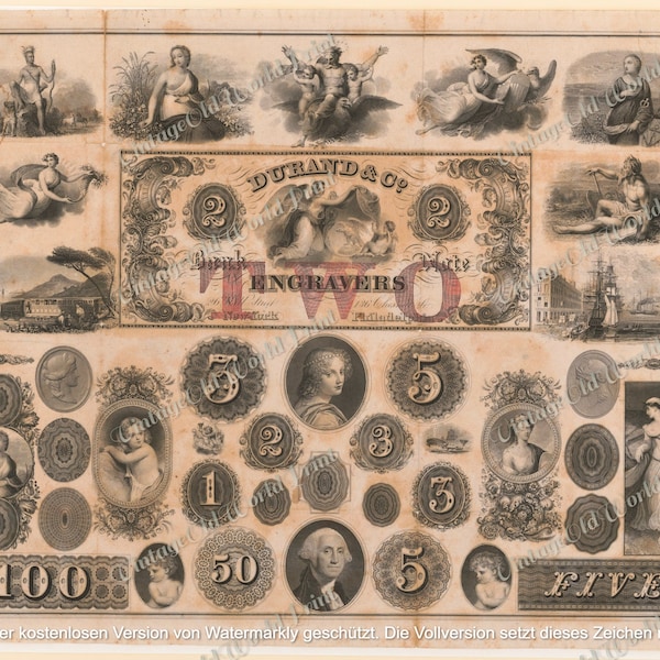 1820s Sheet of Bank Note Engraving Printable Antique Banknotes, Old Money, Junk Journal Ephemera, USA Antique money, Banknote DIGITAL