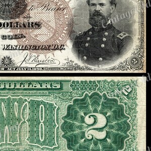 Vintage Bank Note DIGITAL 1890 Two Dollar Printable Antique Banknotes , USA Old currency money, Old Paper Money clipart, Money memorabilia image 2