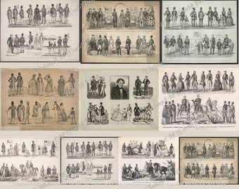 Men's Fashion Vintage Posters 1800s, 10 files All Around Gentlemen Digital Download Printable Junk Journal Ephemera Antique clip-art Collage