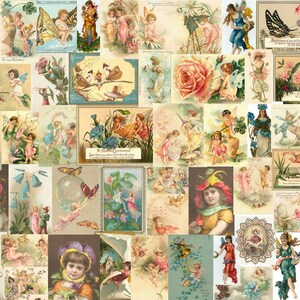 Antike Viktorianische Märchen Postkarten, Digitale Journal Collage, Retro Clip-Art Bilder, Shabby Chic Ephemera Karten, Kartenherstellung Papier