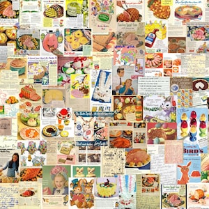 Alte Osterrezepte 1940-1960s, Vintage Ostermenü, Druckbare Küche Werbung Ephemera, Retro Küchenzubehör, + 5 GRATIS Rezeptkarten
