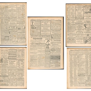 Vintage krant tijdschrift downloaden 5 vellen advertentie 1881, zeldzame Wiener Allgemeine Zeitung, afdrukbare vintage dagelijkse krant, vintage oud papier