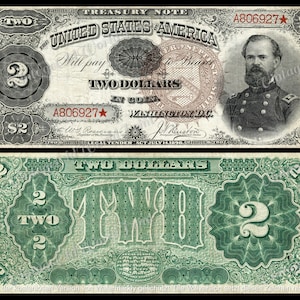 Banconota d'epoca DIGITALE 1890 "Due dollari" Banconote antiche stampabili, USA Vecchia valuta denaro, Vecchia carta moneta clipart, Cimeli di denaro