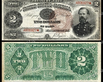 Vintage Bank Note DIGITAL 1890 &quot;Two Dollar&quot; Printable Antique Banknotes , USA Old currency money, Old Paper Money clipart, Money memorabilia
