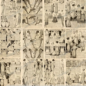 Vintage Corset Illustrations, 1800s Undergarments Underwear Collage , Antique Fashion Advertising, Printable Junk Journal EPHEMERA download