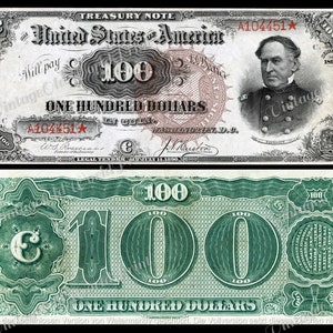 Druckbare Antike Banknoten 1890 "Einhundert Dollar" Banknote DIGITAL , altes Geld, Junk Journal Ephemera, Dekor Druck, USA Antikes Geld