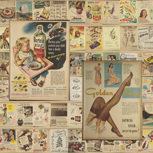 1940s Vintage Magazine Ads / Artwork Illustrations Men & Women Retro Digital Collection Printable Junk Journal Advertising Food EPHEMERA