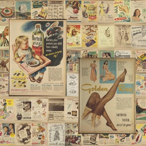 Jaren 1940 Vintage Magazine Advertenties / Artwork Illustraties Mannen & Vrouwen Retro Digitale Collectie Afdrukbare Junk Journal Reclame Voedsel EPHEMERA