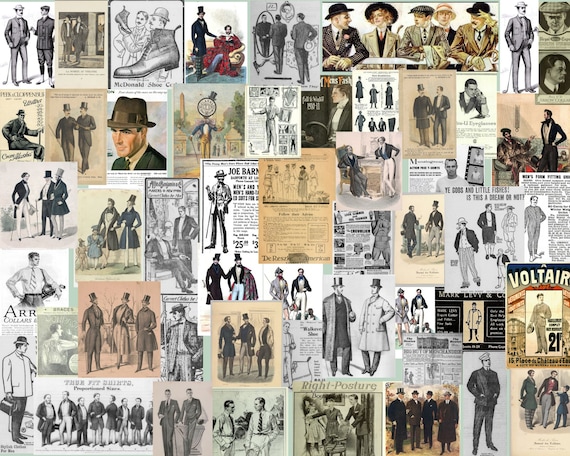 51 Files Men's Fashion Costume Posters 1800 Gentlemen Digital Download, Printable Junk Journal Ephemera, Antique clip-art scrapbook supplies