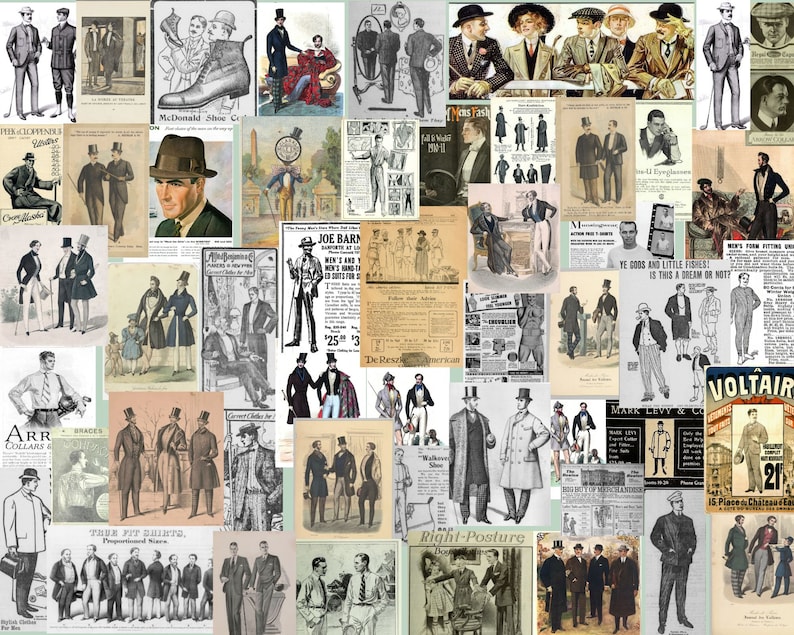 Men's Fashion & Costume Posters 1800s, Gentlemen Digital Download, Printable Junk Journal Ephemera ,Antique clip-art scrapbook supplies