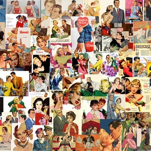 Tudo sobre o amor Anúncios de revistas vintage/ilustrações de obras de arte masculinas e femininas coleção digital retrô para impressão lixo jornal publicidade efêmera