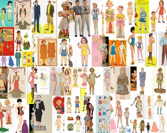Bonecas de papel vintage publicitárias clip-art digital 64 imagens, diário de lixo de artesanato em papel vintage, bonecas antigas roupas e acessórios EPHEMERA