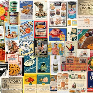 120 Dateien Ephemera zum Ausdrucken, 120 Dateien zum Ausdrucken und ausdrucken auf Etiketten, Retro Werbung aus Zeitschriften, Vintage Kochrezepte zum Ausdrucken
