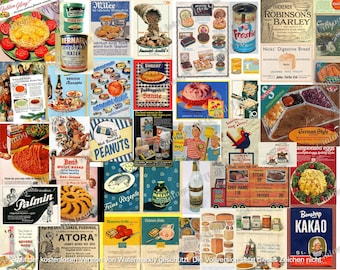 120 files Vintage Food Advertising Printable EPHEMERA, Kitchen Baking Label, Scans Retro advertising from magazines, Vintage cooking recipes