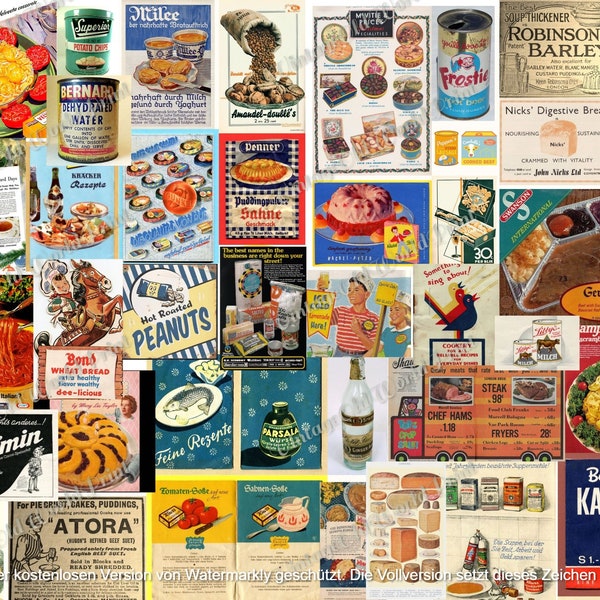 120 files Vintage Food Advertising Printable EPHEMERA, Kitchen Baking Label, Scans Retro advertising from magazines, Vintage cooking recipes