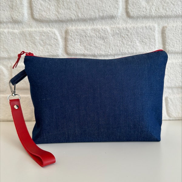 Denim Clutch Bag-Toiletry Bag-Bridesmaid Gift-Birthday Gift Bag-Jean Casual Clutch Bag-Clutch-Cosmetic Bag Pouch-Handmade Gift