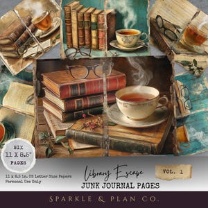 Bibliothek entkommen Vol. 1 Junk Journal Digitale Papiere | Druckbare Bibliothek | Scrapbook Papier | Sofort | Junk Journal Seiten | Vintage Buchkunst