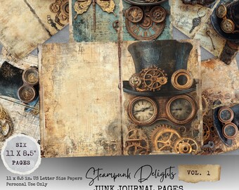 Steampunk Delights Vol. 1 Junk Journal Digital Paper: Vintage Grunge Backgrounds (11x8.5 in, Digital Download)