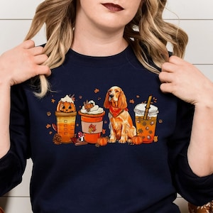 Pumpkin Spice Cocker Spaniel Sweatshirt, Halloween Cocker Spaniel, Fall Sweater, Cute Fall Clothing, Coffee Cocker Spaniel Owner Gift