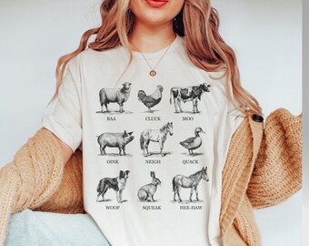 Farm Animals Shirt, Animals Shirt, Vintage Animals Shirt, Cow Shirt, Goat Shirt, Farm Family Shirt, Farm girl Gift, Cow Mom Tee