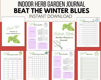 Printable Indoor Herb Garden Planner Journal, Watering Fertilizing Sowing Germination Tracker, Printable Plant Profile Care Sheets