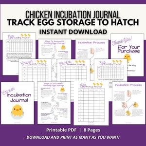 Chicken Incubation Journal, Printable Hatching Tracker, Backyard Flock Hatching Log, Hatchery Log Book image 1