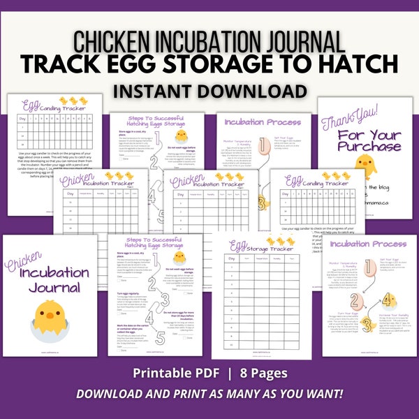 Chicken Incubation Journal, Printable Hatching Tracker, Backyard Flock Hatching Log, Hatchery Log Book