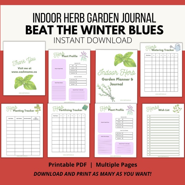 Printable Indoor Herb Garden Planner Journal, Watering Fertilizing Sowing Germination Tracker, Printable Plant Profile Care Sheets