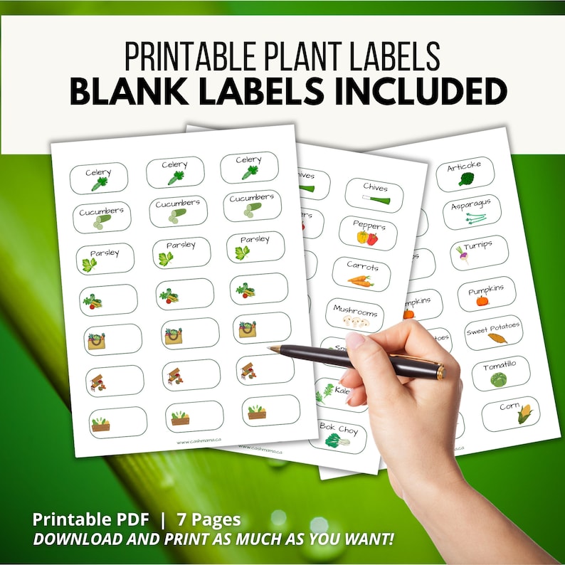 Stickers for Vegetable Plant Markers, Printable Plant Labels, Printable