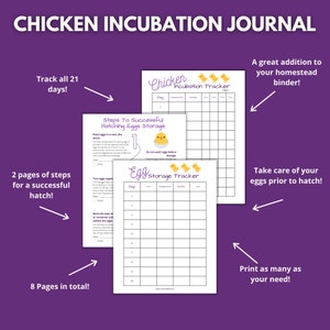 Chicken Incubation Journal, Printable Hatching Tracker, Backyard Flock Hatching Log, Hatchery Log Book image 2