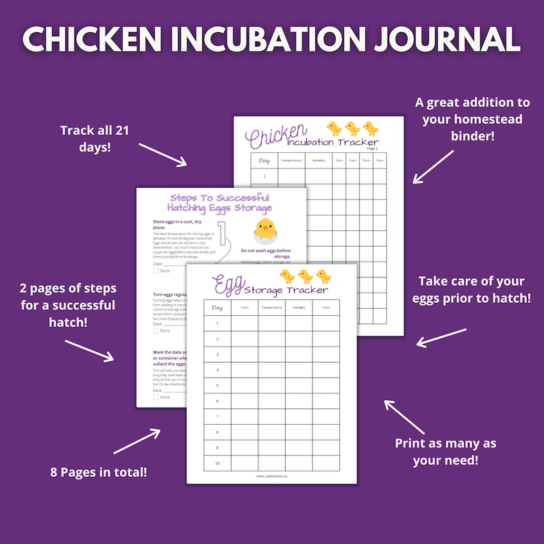 Chicken Incubation Journal, Printable Hatching Tracker, Backyard Flock Hatching Log, Hatchery Log Book image 2